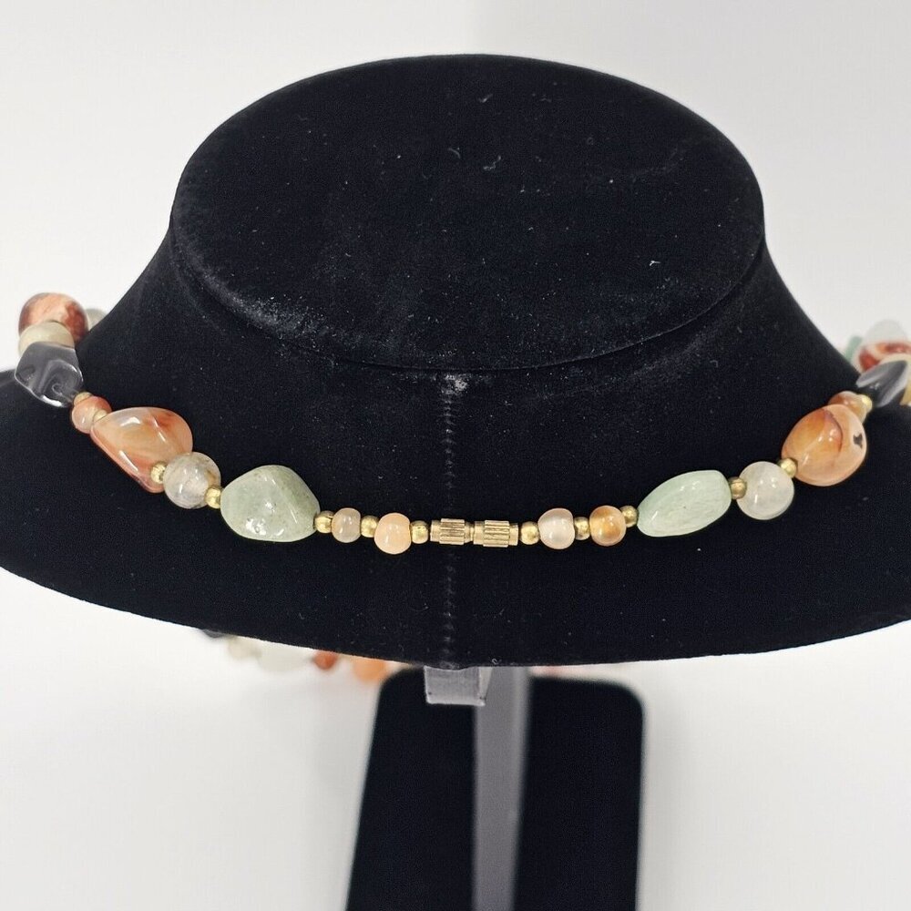 Vintage Semi Precious Gemstone Agate Necklace 35" Barrel Clasp Natural Stones - Picture 5 of 9